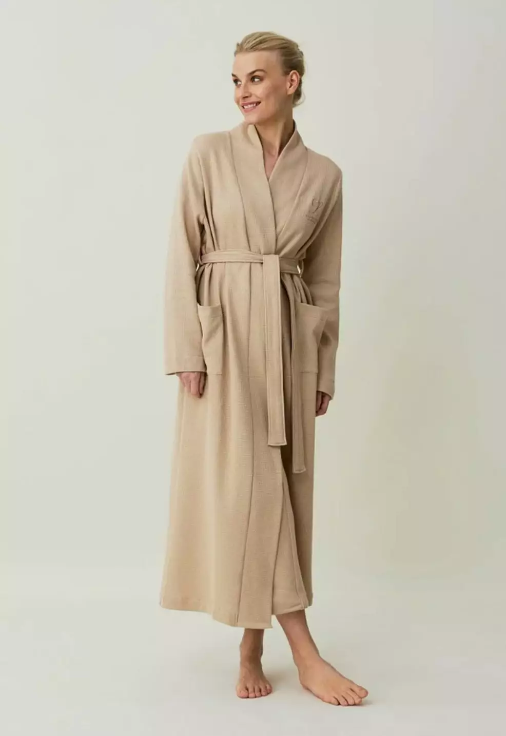 Lexington Aubrey Cotton Waffle Bademantel S, Beige 2 Lexington Aubrey Cotton Waffle Bademantel S, Beige – Bild 2