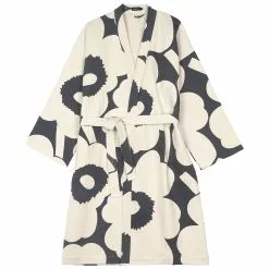 Marimekko Unikko Bademantel Altweiß/Charcoal, S