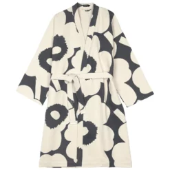 Marimekko Unikko Bademantel Altweiß/Charcoal, M